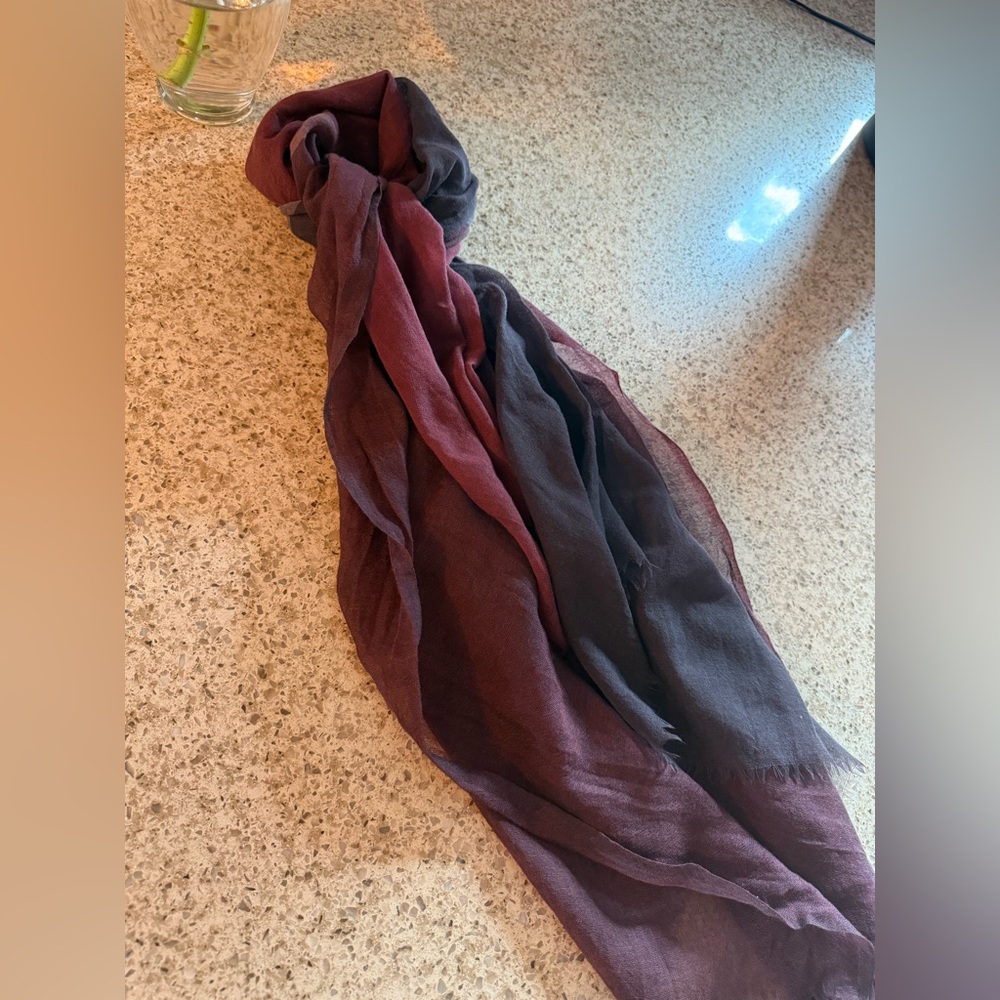 100% wool, OSKA Burgundy and Gray Scarf